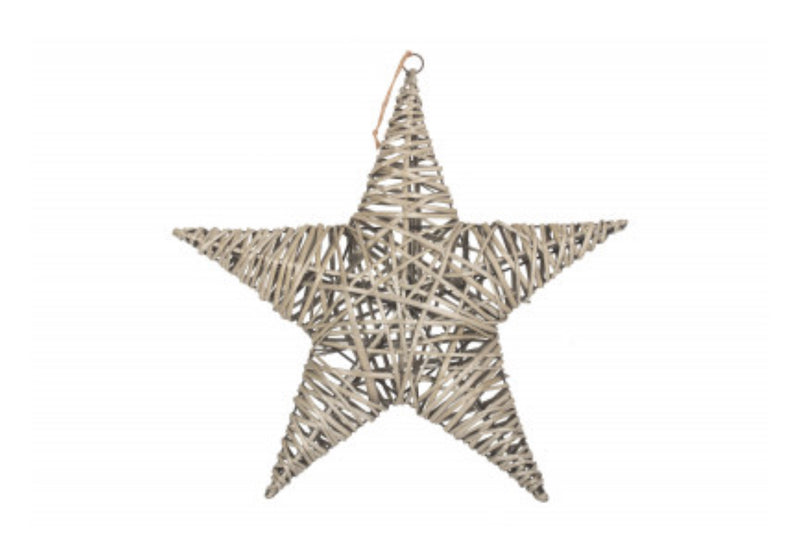 Antique wash hanging wicker willow star 50cm