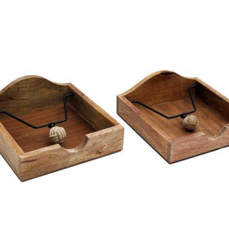 Rope design wood napkin holder mango wood