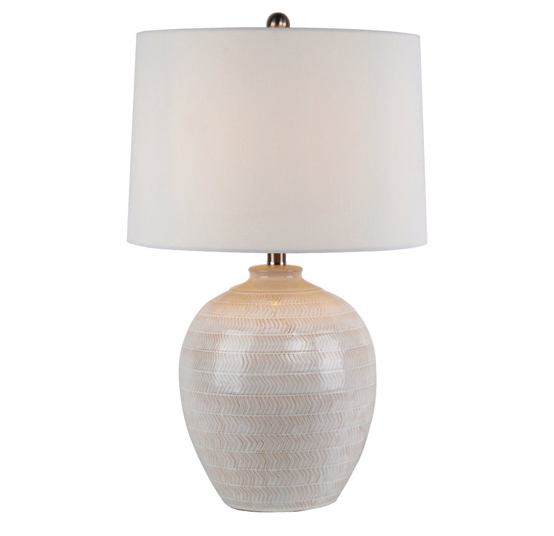Textured ceramic lamp with linen shade