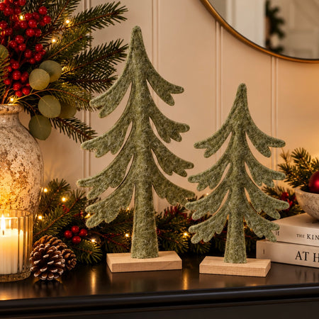 Green Felt Christmas Tree on Wood Base, 2 Sizes