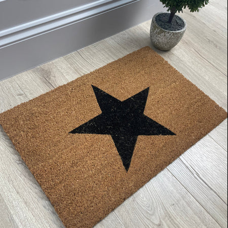 Charcoal navy star natural coir door rug mat