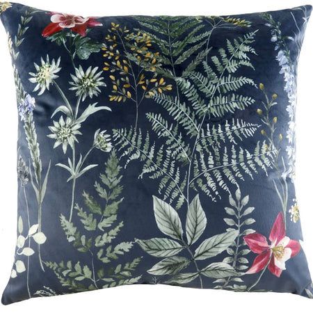 Eden Navy Blue Leaf Print Feather Filled Cushion 43cm x 43cm