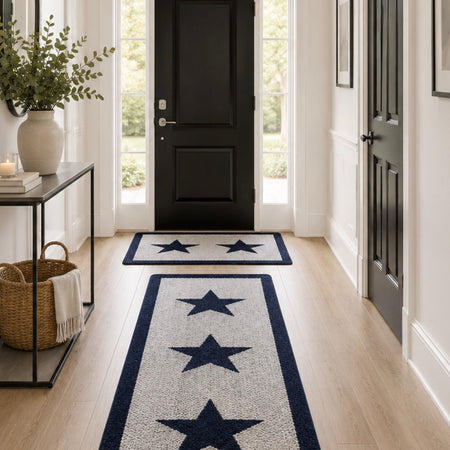 Navy Blue Star Door washable Mat Rug 50x80cm and 67x100cm