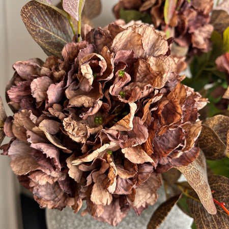 Mocha mauve real feel ruffled hydrangea stem 52cm