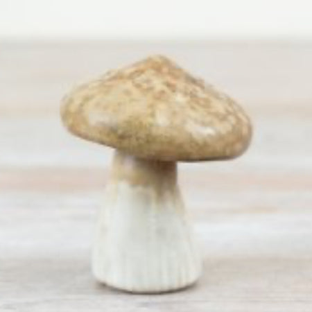 Natural stoneware ceramic mushroom toadstool brown cream 2 sixes