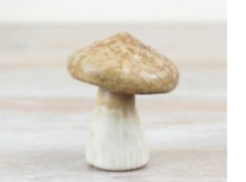 Natural stoneware ceramic mushroom toadstool brown cream 2 sixes