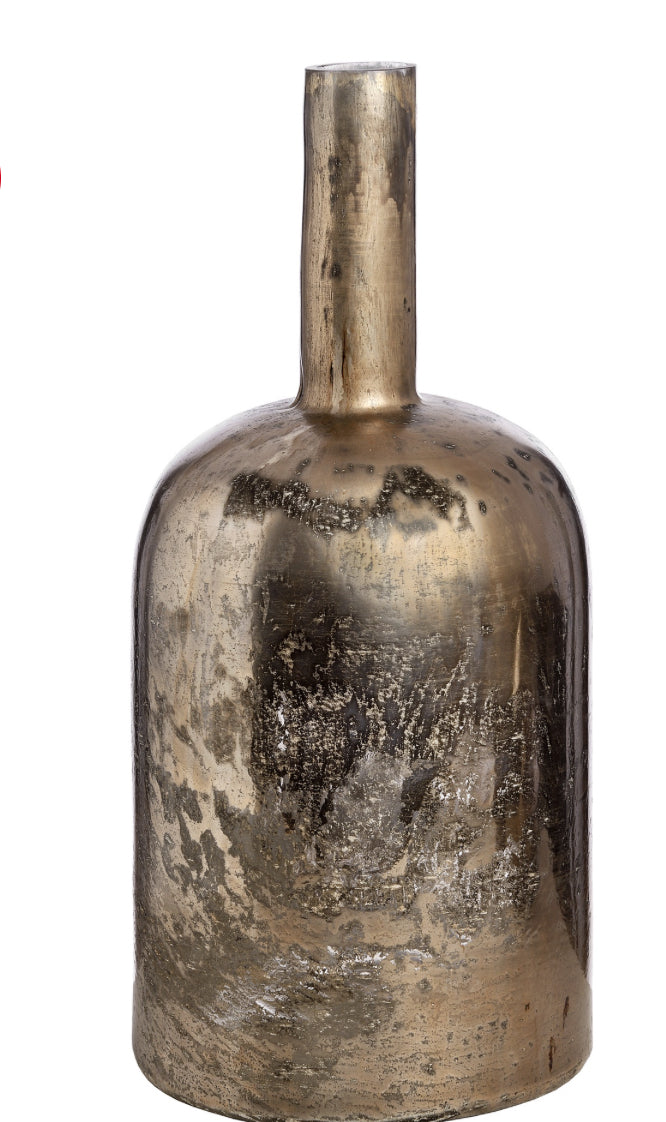 Tall slim neck antique gold bronze lustre vase