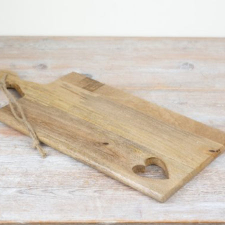 Heart detail mango wood chopping board rustic