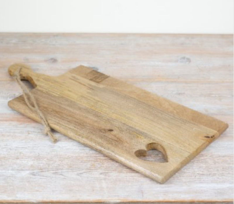Heart detail mango wood chopping board rustic