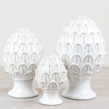 Ceramic white pinecone ornament 3 sizes