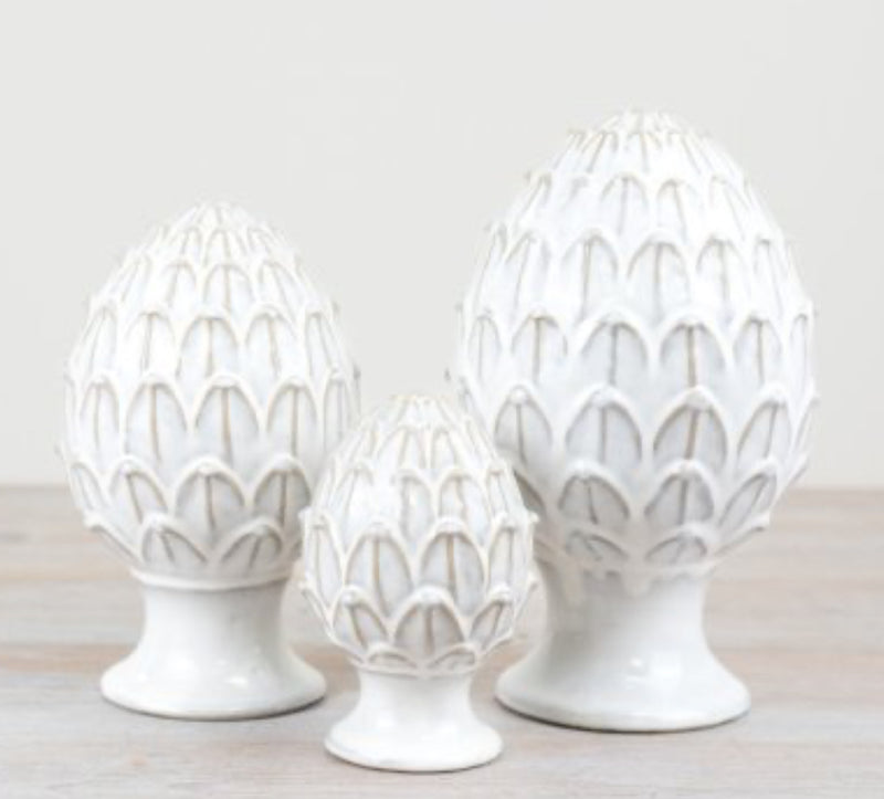 Ceramic white pinecone ornament 3 sizes