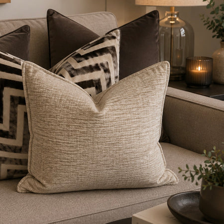 Natural taupe Moddi ripple Textured Velvet Piped Edge Trim premium Cushion 45m