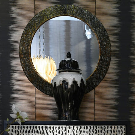 Brushed brass gold metal textured mirror 80cm