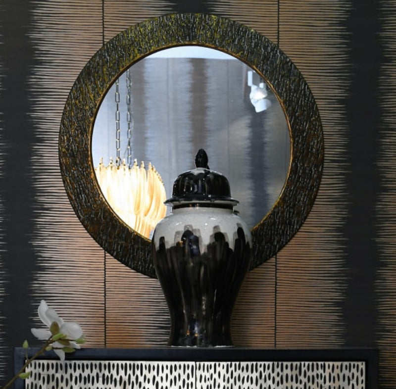 Brushed brass gold metal textured mirror 80cm