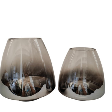 Pewter bronze Ombré Glass Hurricane Candle Holder 2 Sizes
