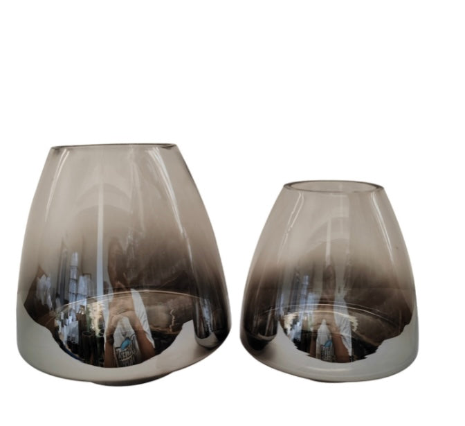 Pewter bronze Ombré Glass Hurricane Candle Holder 2 Sizes