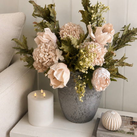 Oyster and green bouquet arrangement large and small