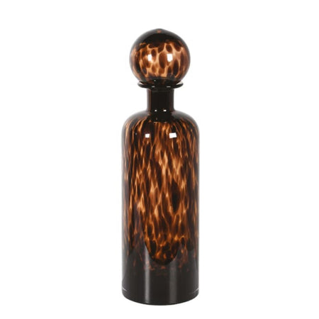 Large tortoise shell print glass bottle with top lid