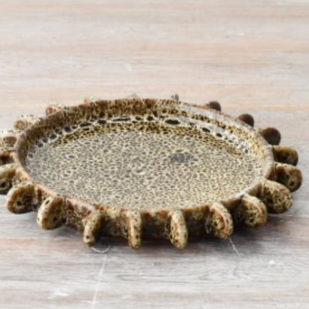 Textured speckled brown spike candle plate 16.5cm