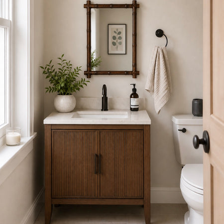 Bamboo Effect Dark Framed Rectangular Mirror 41cmx33cm