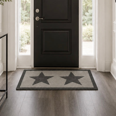 Grey Star Door washable Mat rug 50x80cm and 67x100cm