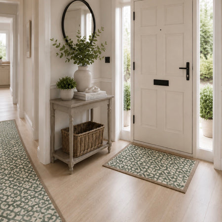 Green harlequin print washable door mat rug washable 2 sizes