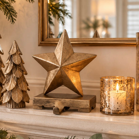 Gold star metal stocking hook holder