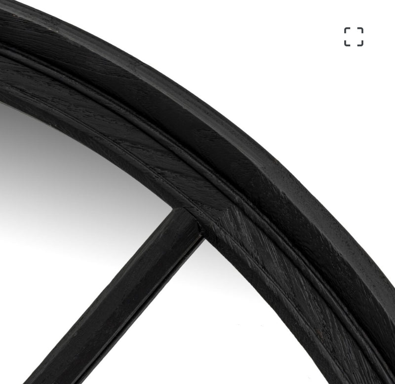 Black wooden round window mirror 100cm