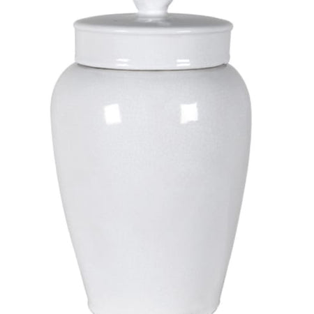 White ceramic bird topped ginger lidded jar