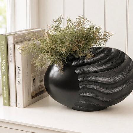 Pewter silver oval ripple wave shaped vase 25cm