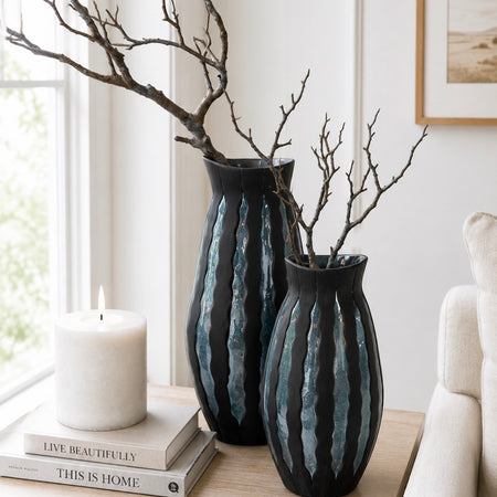Black and blue textured ceramic vase lined 2 sizes