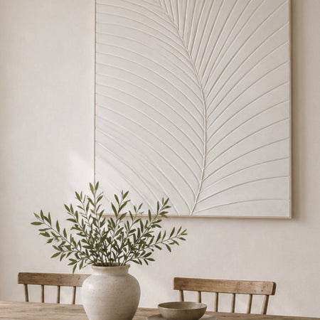 Hand Painted White Fern leaf textured Canvas 100x80cm
