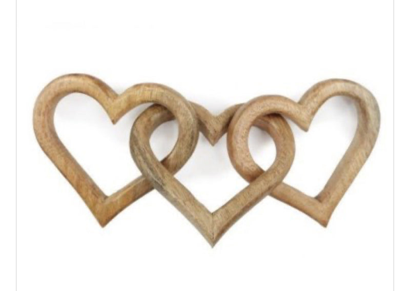 Wooden triple linked hearts ornament