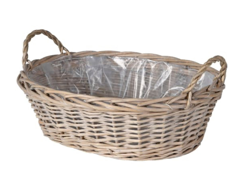 Large Willow wicker lined bulb oval basket