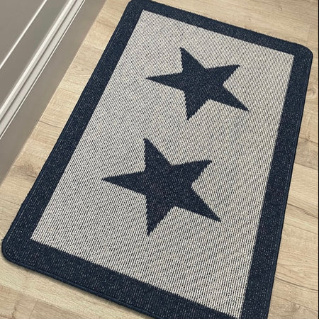 Navy Blue Star Door washable Mat Rug 50x80cm and 67x100cm
