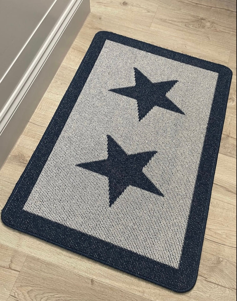 Navy Blue Star Door washable Mat Rug 50x80cm and 67x100cm