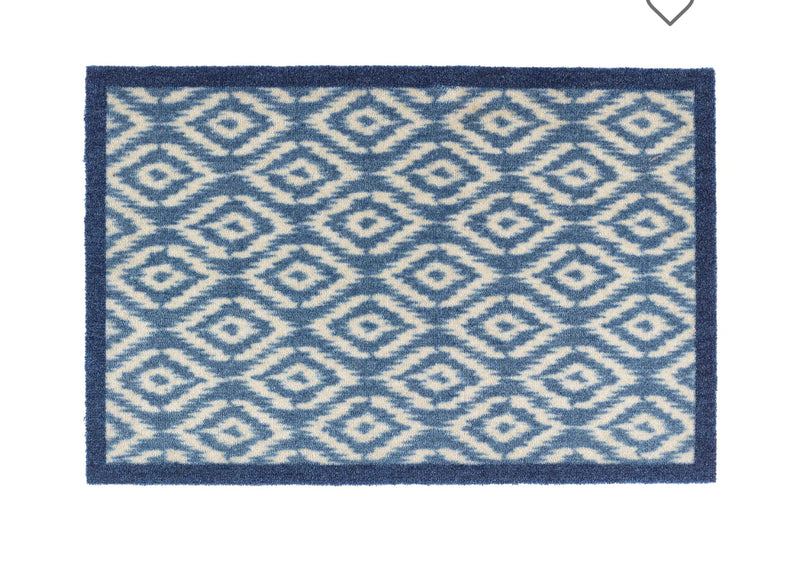 Blue abstract geo board washable rug door mat 50x75