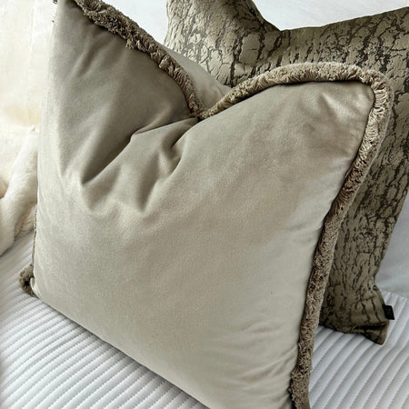 Taupe champagne frill edge luxe cushion 45cm