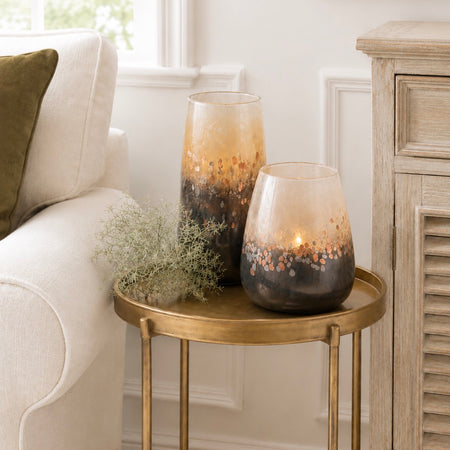 Two tone ombré brown glass hurricane candle holder or vase 2 sizes