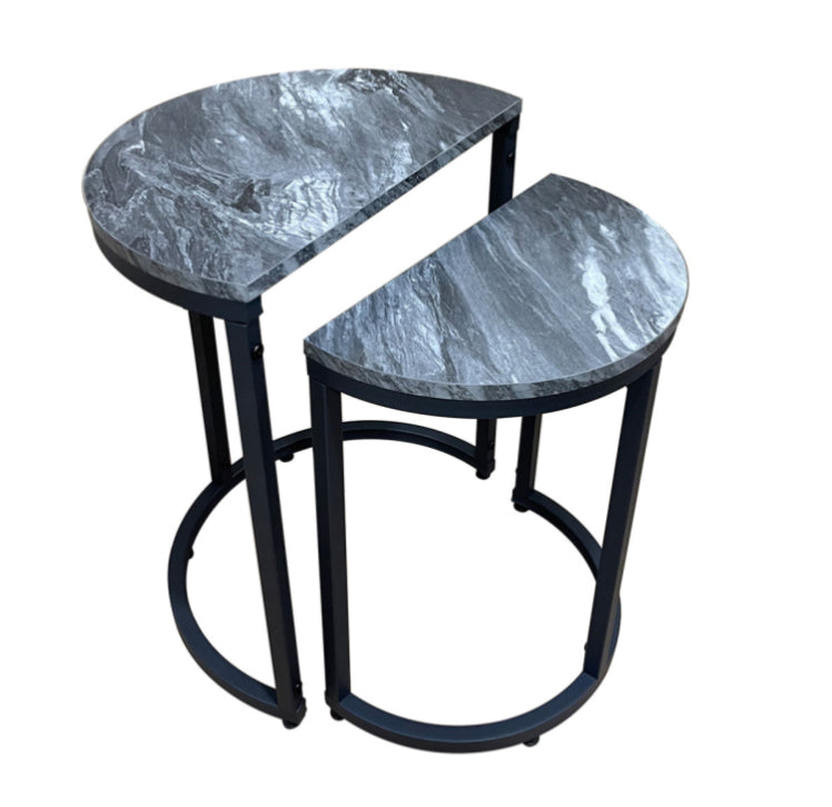 Black marble look top half moon table