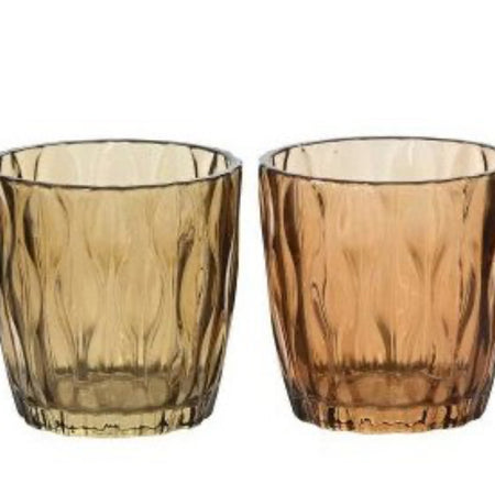 Brown textured candle holder 2 sizes mixed