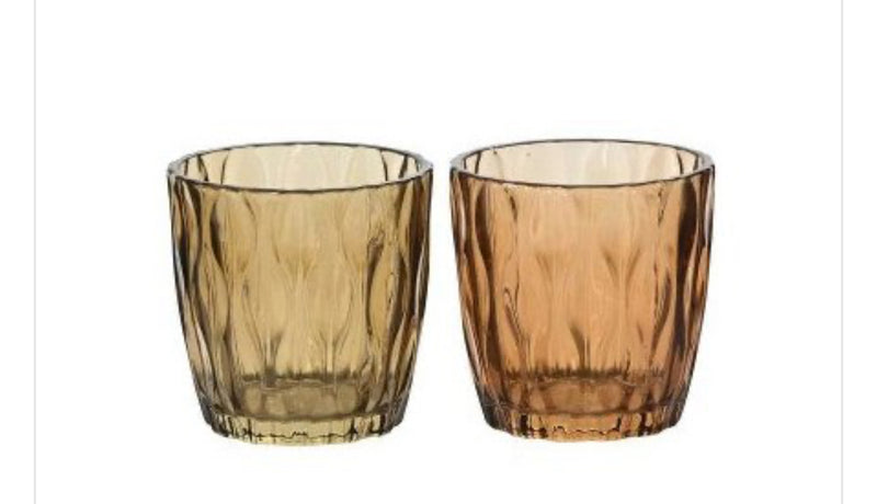 Brown textured candle holder 2 sizes mixed