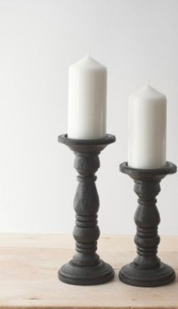 Set of Two Black Wooden Turned Candlesticks