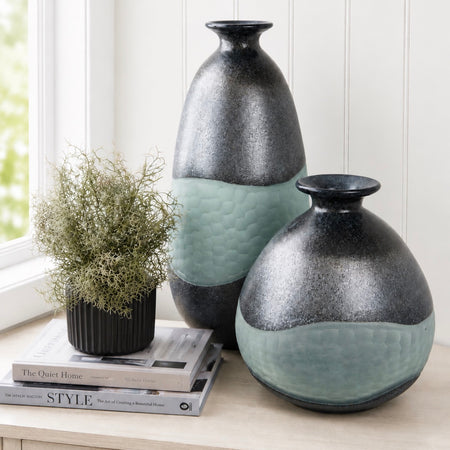 Black and blue/green handmade decorative glass textures vase 2 sizes
