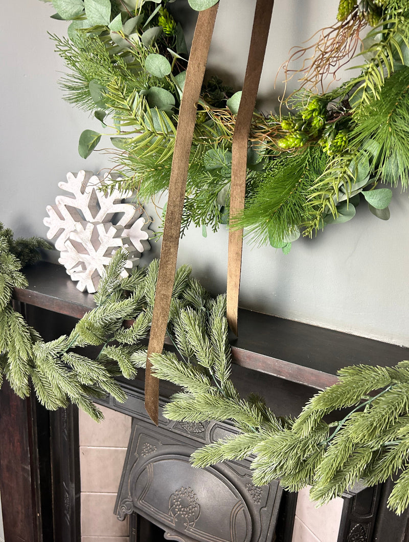 Flocked spruce Norfolk  long full garland 175cm