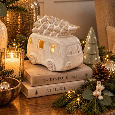 Ceramic Glazed Camper van with Tree