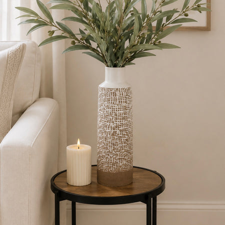 White Brown Aztec Tall Two Tone Vase