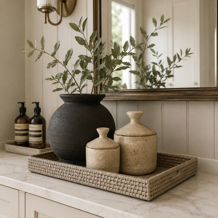 Taupe clay lidded jar pot 2 sizes