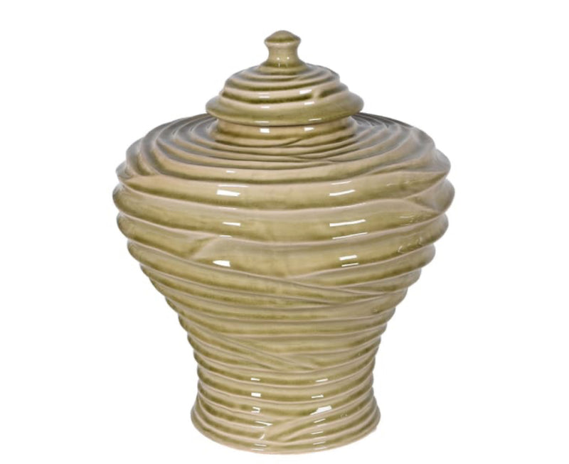 Ceramic green ripple ginger jar vase