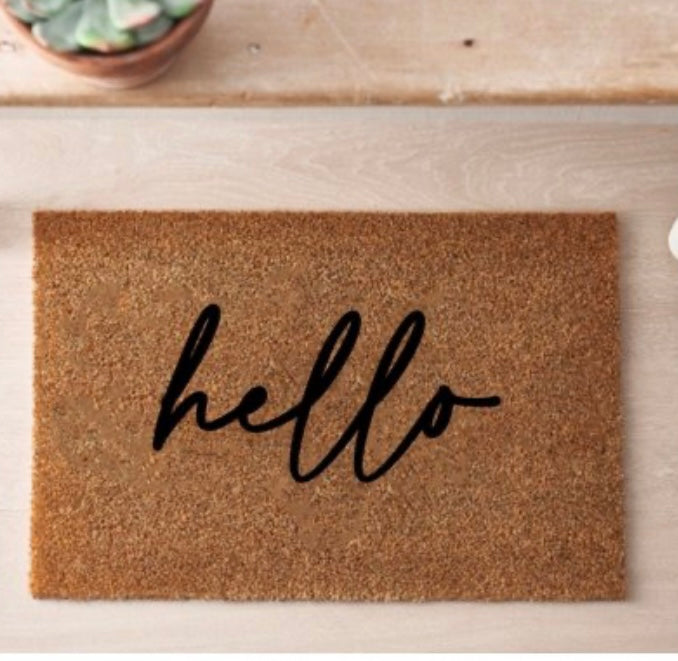 Hello Coir Door Mat rug 60x40cm